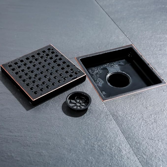 RANDOM Oil Rubbed Bronze Shower Drain Square 6 Inch Shower Floor Drain Grate & Removable Hair Strainer 304 Stainless Steel Shower Drain Cover Bathroom Accessories.RD98738-ORB