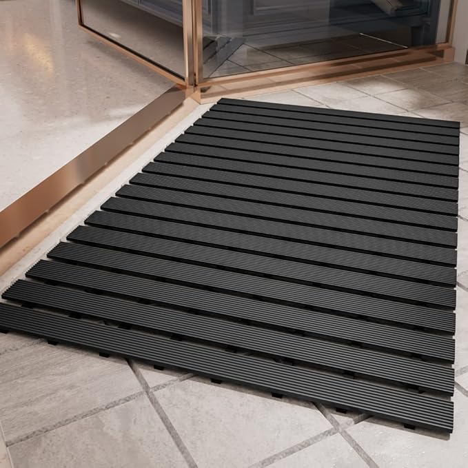 Shower-Mat Non Slip, PADOOR Heavy Duty Bathtub-Mat Curlable Quick Drain Sturdy Bath Tub Mat Without Suction Cups for Indoor Outdoor Use 17x36 Inch Black
