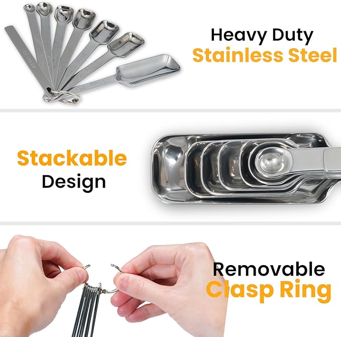 Stainless Steel Measuring Spoons Set of 13, Includes 7 Rectangular Measuring Spoons, 1 Leveler & 5 Tiny Spoons, Compact Spoons Design for Spice Jars, Ideal for Dry and Liquid Ingredients