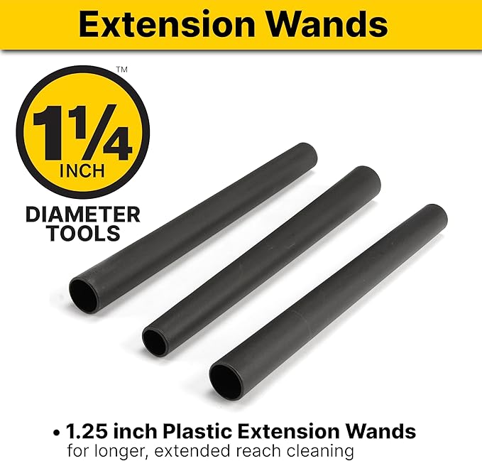 Shop-Vac 9061400 1.25 Inch Diameter Extension Wands, 3-Piece Set, Durable Black Plastic, Ideal for Extended Reach With 1.25 Inch Hoses