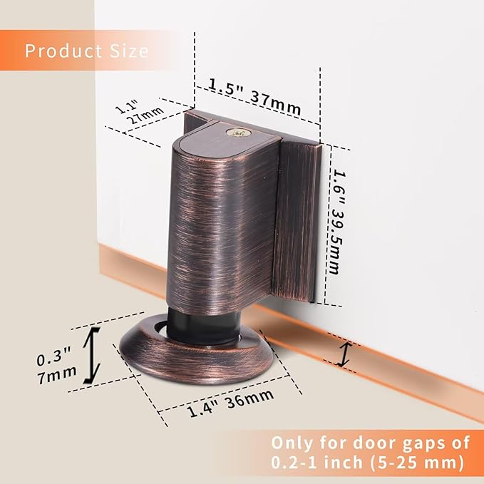 Bak Bo Magnetic Door Stoppers 2 Pack Bottom of Door Holder Keep Door Open No Drilling Magnet Floor Door Stop with Screws and Adhesive Oil Rubbed Bronze DS268ORB-2