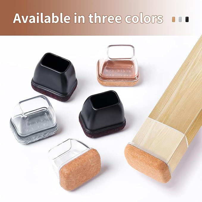 Ezprotekt 24 Pcs Rectangle Felt Chair Leg Floor Protectors for Hardwood Floors, Rectangle Silicone Furniture Pads Caps Covers for Chair Desk Table (Fit W :0.6-0.8", L: 0.9-1.3", Black)