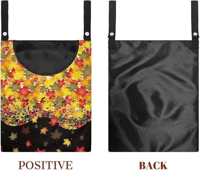 Maple Leaf Handy Laundry Clothespin Bag Holds 100 Medium-Sized Clothes Pins, Music Notes Waterproof Polyester Material, 2 Ropes for Hanging and Effortlessly Sliding on Clothesline