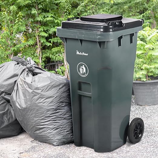 32 Gallon Trash Can with Wheels Outdoor Trash Can with Lid and Wheels Heavy-Duty Trash Bin for Outside Plastic Garbage Can Wheeled Gray for Home Hospitals Restaurants Offices