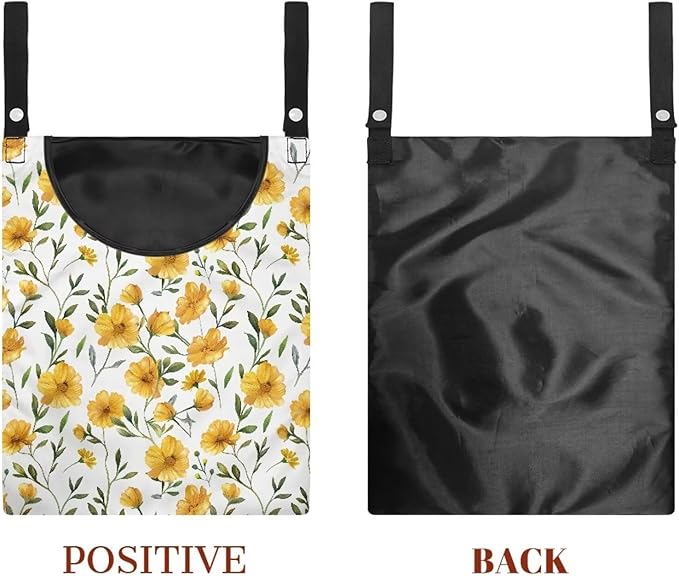 Yellow Floral Clothespin Bag Space-Saving Laundry Hanging Storage Organizer Clothes Pin Hanging Bag with Rope Holds 100 Clothes Pins for Clothesline Outdoor Clothespin Accessory Bag