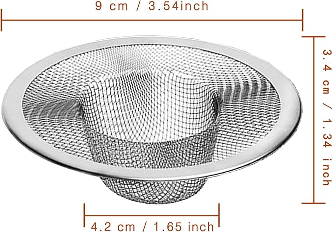2pcs Heavy Duty Stainless Steel Slop Basket Filter Trap,3.54" Top / 1.65" Mesh Metal Sink Strainer,Perfect for Kitchen Sink/Bathroom Bathtub Wash Basin Floor Drain Balcony Drain Hole,Utility