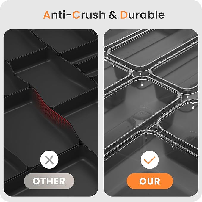 【Military Grade】 Drawer Organizer, 【𝟱𝗦𝗶𝘇𝗲】 Clear Makeup organizer, 【Holds 177 Items】 Bathroom Organizers and Storage, Plastic Desk Organizer Divider, Organizer Bins for Office Vanity A-LUGEI