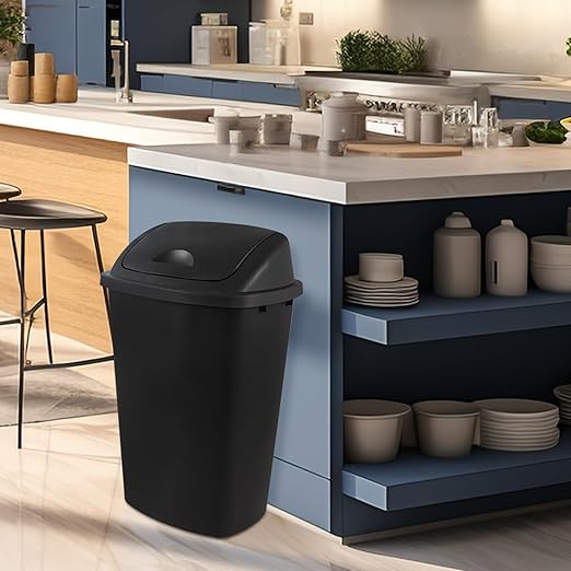 Zopnny 4-Pack Lidded Trash Can, 13 Gallon Black Plastic Garbage Bin with Lid for Office, Bedroom, Bathroom
