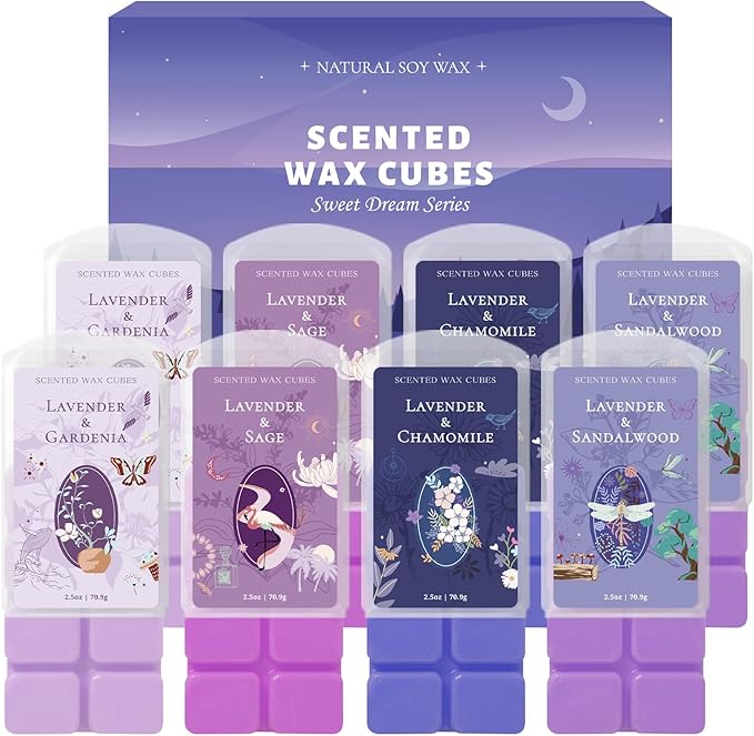SCENTORINI Wax Melts, Wax Cubes Strong Scent, Long Lasting Lavender Scented for Sleep, Wax Melts for Warmer, 2.5 oz 8-Pack