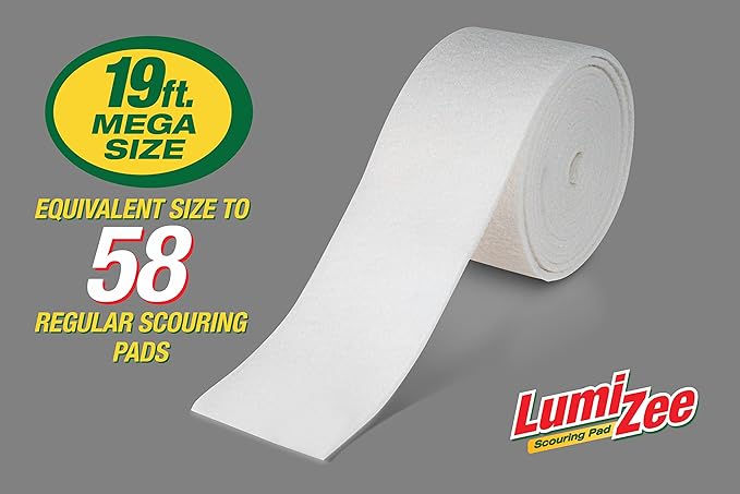 Non-Scratch White Scrubbing Pads Roll 19ft Economy Size Sponge Scouring Pad 19ft x 6in x 0.3in (6m x 15cm x 8mm) Tough Stains for Cleaning Pans Dishes Stoves Kitchen Bathroom Sinks Pots Walls Windows