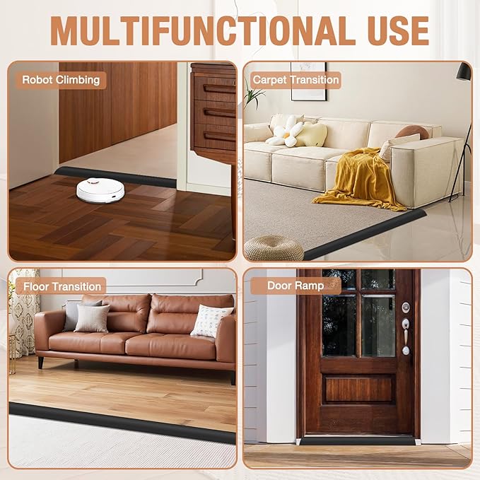 Floor Transition Strip Self Adhesive Vinyl Door Threshold for Doorways Carpet Edging Trim Overlap Edge Reducer for Laminate Floor, Carpet, Tile (Black, 2/5" to 3/5", 6.6Ft)