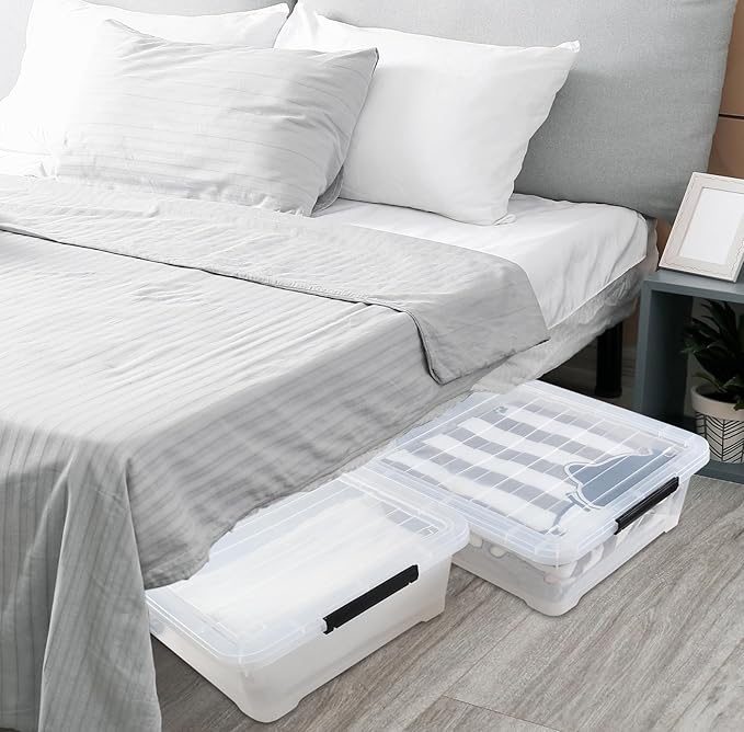 Rosebloom 40 Quart Plastic Under Bed Storage Bins with Lid, Clear Storage Containers Under Bed, 3 Packs