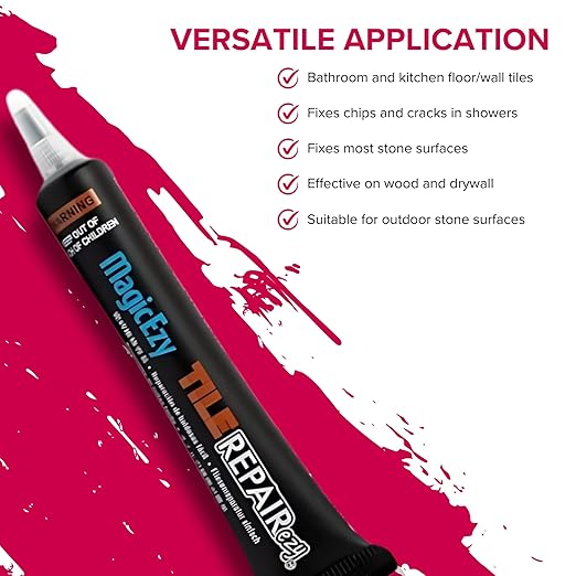 MagicEzy Tile RepairEzy (Light Gray/White Kit) - Porcelain Tile Repair Kit - Fix Cracked or Chipped Ceramic Tiles Fast - Thick Structural Repair Filler, Putty and Adhesive for Tiles