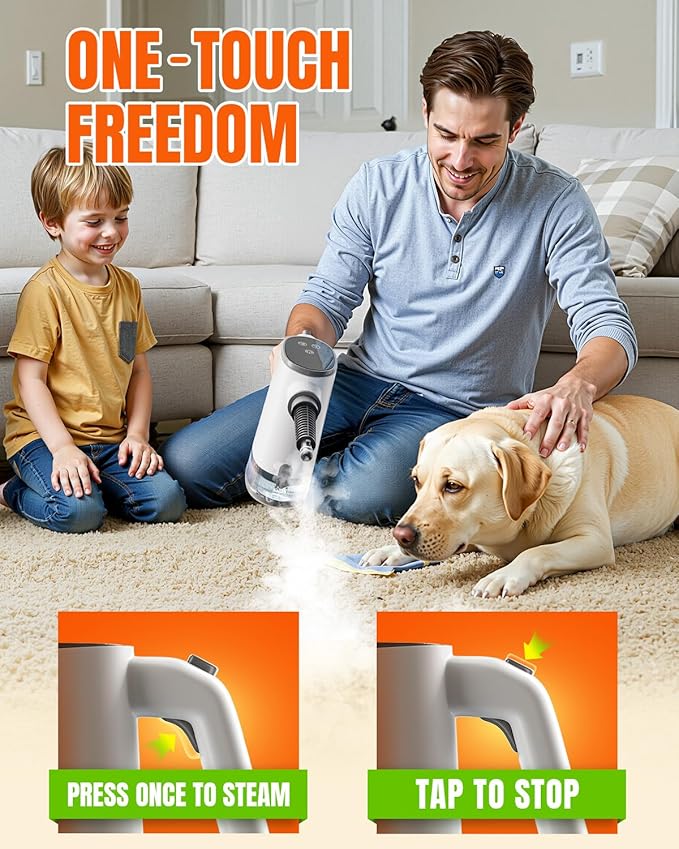 Handheld Steam Cleaner for Home, Portable Steamer Cleaner with 12 Accessories, 15S Fast Heat Up, Steam Adjustable, Hand Held Steamer for Cleaning Grout, Floor, Kitchen, Bathroom, Windows