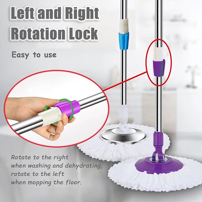 Extended Spin Mop Replacement Mop Handle, Upgraded 60-inch 360 Degrees Rotating Telescopic Replacement Mop Stick for Spin Mop Bucket Cleaning System Floor Cleaning (Plastic Disc, Blue)
