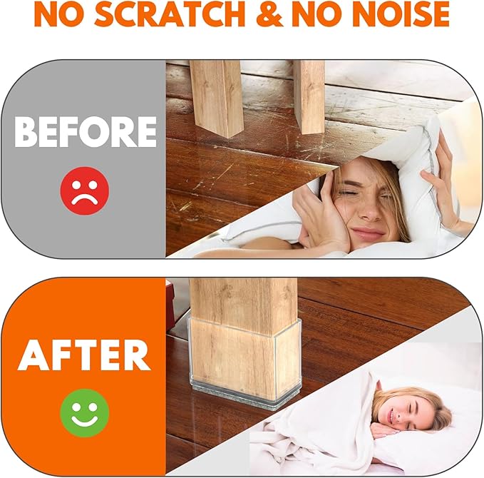 Rectangle Chair Leg Protectors for Hardwood Floors,16 PCS Silicone Covers to Protect Wood Tile Floors Felt Pads Furniture Leg Caps Reduce Noise. Easy to Move.(Clear,0.75 x 1.25 Inch,Rectangular)
