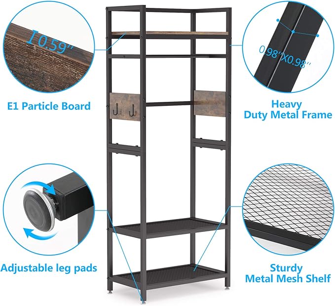 Tribesigns Small Heavy Duty Clothes Rack with Shelf and Hanging Rod, Freestanding Closet Organizer, Industrial Hall Tree Garments Rack for Small Space,Bedroom,27'' W X69'' H, Max Load 300LBS