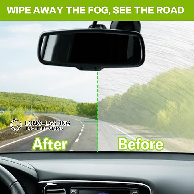 Glass Anti-Fog Wipes - Quick Windshiled Fogging Remover Resealable Bottle Pack Defogger for Windows, Helmets, Mirrors, Goggles -40 Wipes