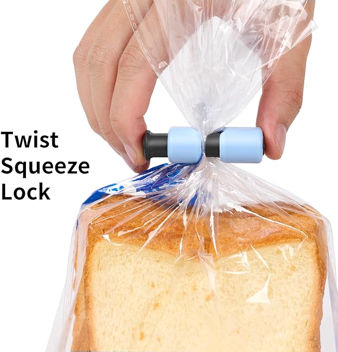 10 Pack Squeeze and Lock Bread Bag Clips, Bread Clips Resuable, Bag Clip for Food Storage, Sturdy Bread Cilp, Heavy Plastic, Handy Bags Cinch, Easy to Use with Bags Closures, 10 Colors
