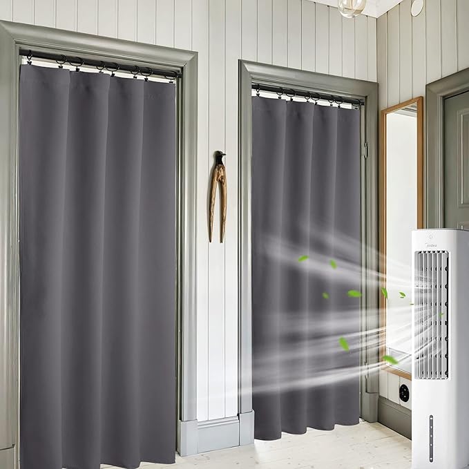 RYB HOME Blackout Curtains 84 inches Long 2 Panels Set for Living Room, Thermal Insulating Privacy Curtains & Drapes for Doorway Temporary Door Alternative Accordion Door, Grey, W 42 x L 84