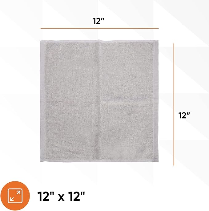 Superio Cotton Terry Washcloths Grey Towels 100% Cotton Cleaning Cloth 16" Rags Wash Clothes for Body and Face, Spa Towels, Multi Purpose (6, 12"x12")