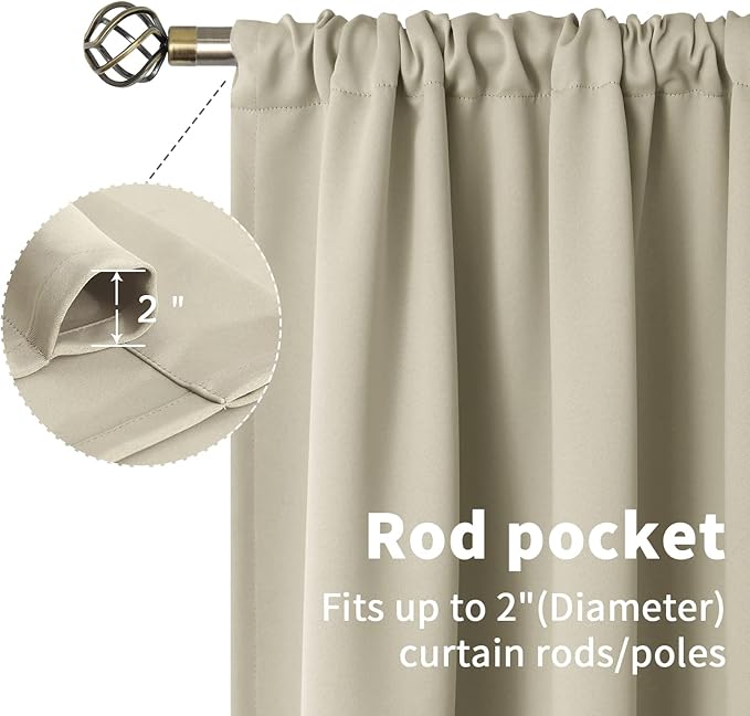 BGment Short Blackout Curtains 36 Inches Length for Basement Kitchen - Rod Pocket Thermal Insulated Room Darkening Window Drapes for Bathroom Camper, Light Camel, 2 Panels, 42 x 36 Inch