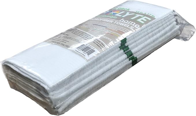 POLYTE Microfiber All-Purpose Ribbed Terry Bar Mop Towel for Home, Kitchen, Restaurant Cleaning (14x17, White w/Green Stripe) 12 Pack
