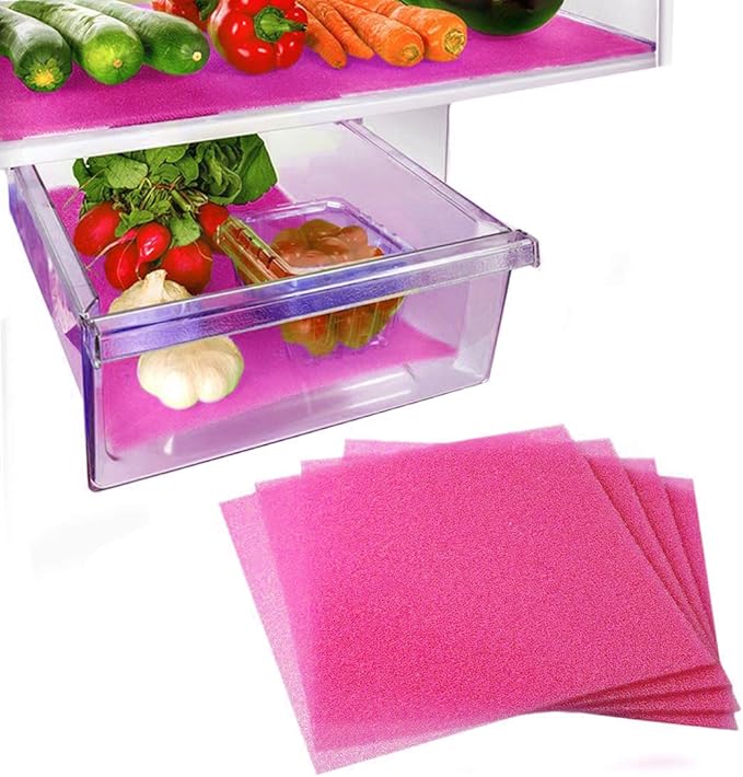 Dualplex® Fruit & Veggie Life Extender Liner for Fridge Refrigerator Drawers, 12x15 Inches (4 Pack) – Extends The Life of Your Produce & Prevents Spoilage (Pink)