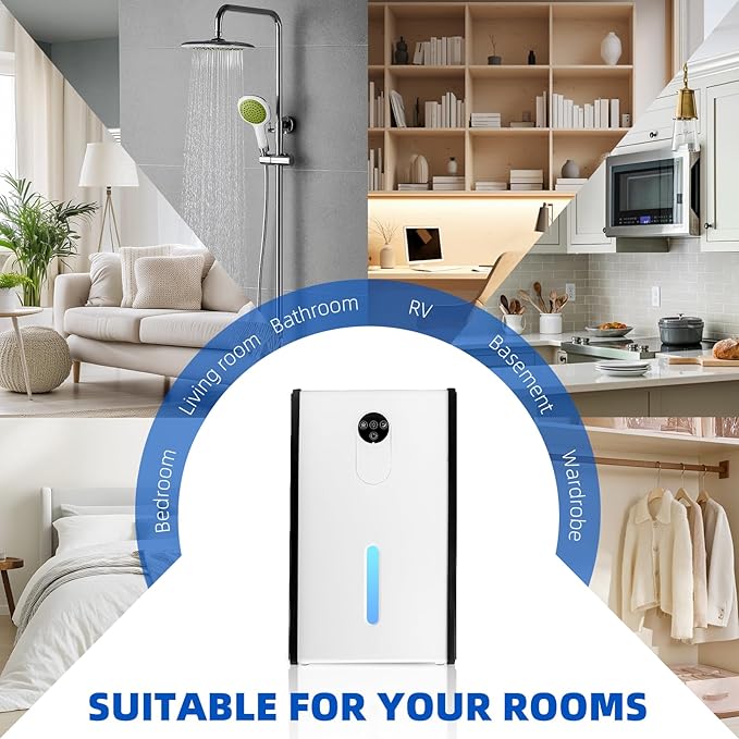 Dehumidifier for 1076 sq.ft,Quiet Portable Moisture Absorber with Auto Shut Off,Auto Defrost,72 OZ Water Tank,Drain Hose,7 Color LED Light,Sleep Mode for Basement Home Bedroom Bathroom RV