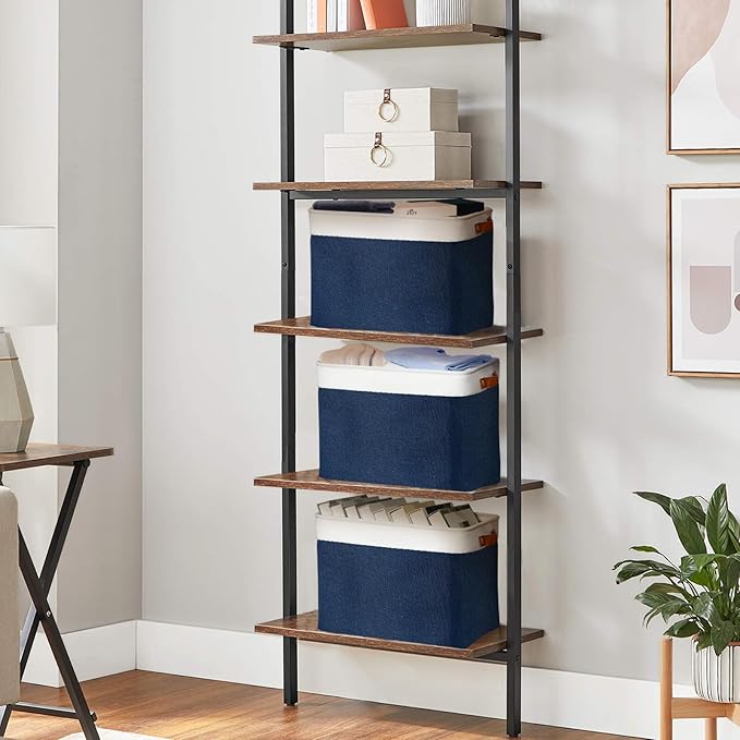 DULLEMELO Large Storage Baskets, Fabric Storage Bins for Organizing Foldable Linen Shelf Baskets for Clothes, Toys, Closet, Laundry (White&Blue,16"x12"x12"-1 Pack)