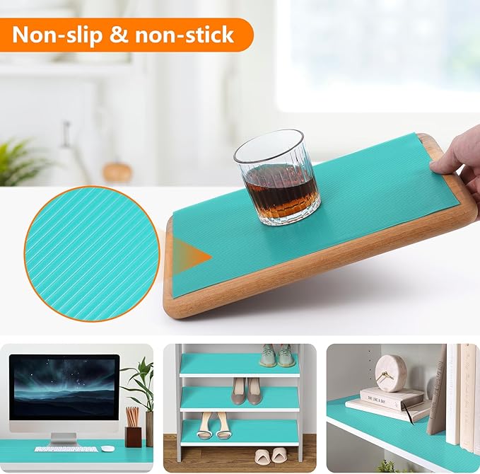Shelf Liners for Kitchen Cabinets Drawer Liner Non Adhesive Cupboard Mat EVA Material Waterproof Refrigerator Mats Washable Fridge Liner for Cupboard and Desks Liner Blue 11.8 x 118 Inches