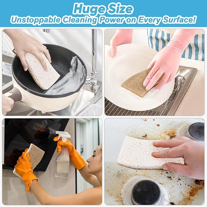 AIDEA XL Sponges Kitchen, 12Count, Non-Scratch Scrub Sponge, Large Natural Sponge for Non Stick Cookware, Cellulose Cleaning Sponge for Dishes, Kitchen, Bathroom, Household