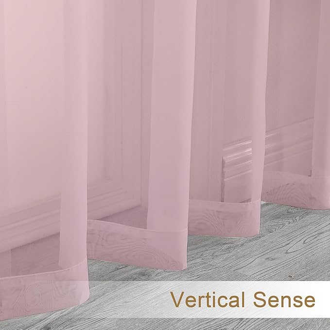 Chyhomenyc Sheer Valances for Windows, Small Window Curtains for Living Room Bathroom Laundry Basement, Modern Dual Rod Pocket Voile Valance Curtain, 42W x 14L inches, 2 Pcs, Blush Pink