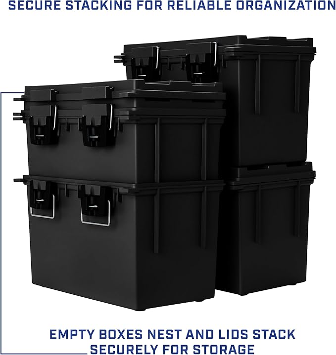 Sheffield 12764 XL Storage Bins With Lids, 4-Pack Stackable Storage Bins, Made in USA, Lockable and Water-Resistant Containers with Lids, Plastic Containers for Home, Classroom, and Dorm