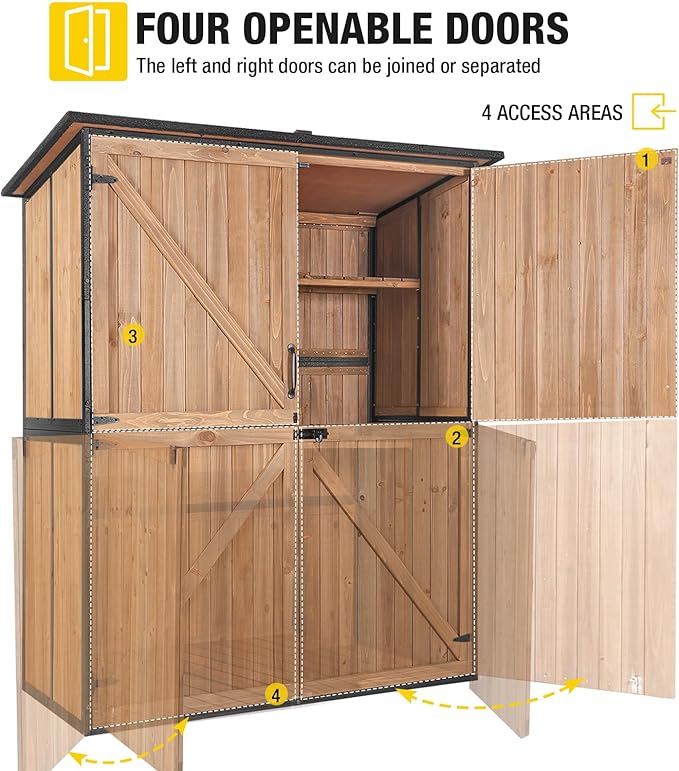 Aivituvin Outdoor Storage Shed Upgraded with Strong Metal Frame Garden Tool Shed Storage House Cabinet with Adjustable Shelfs and Wooden Floor 4.6 x 2.42FT (Brown)