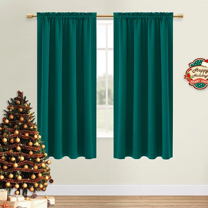 DWCN Blackout Curtains Thermal Insulated, Energy Saving & Noise Reducing Bedroom and Living Room Curtains, Hunter Green, W 42x L 72 Inch, Set of 2 Rod Pocket Curtain Panels
