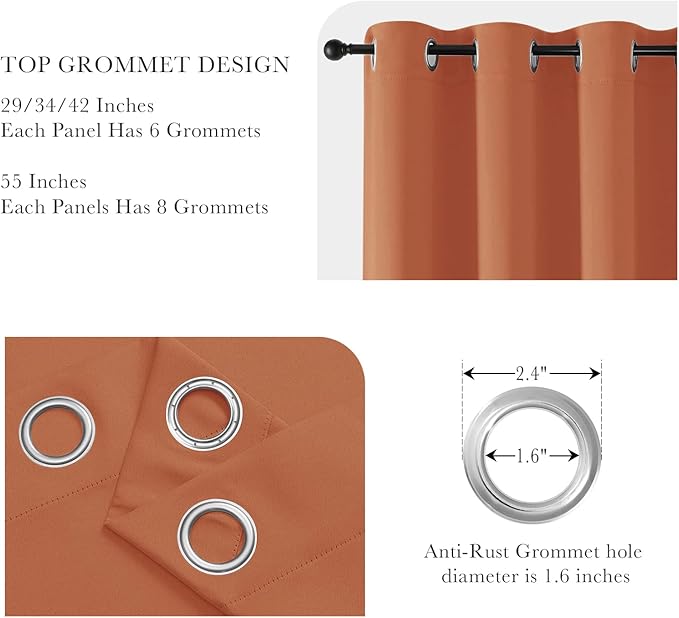 PONY DANCE Burnt Orange Blackout Curtains 80 inch Long 2 Panels Set, Thermal Insulated Solid Grommet Closet Curtains for Bedroom Closet Door, Temporary Doorway Cover Room Divider Drapes, W 55" x L 80"