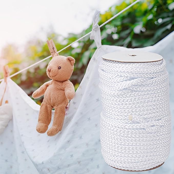 3/8 Inch White Polyester Rope - 250 White Low Stretch Polyester Rope for Hiking, Kayaking, Tarps, Camping