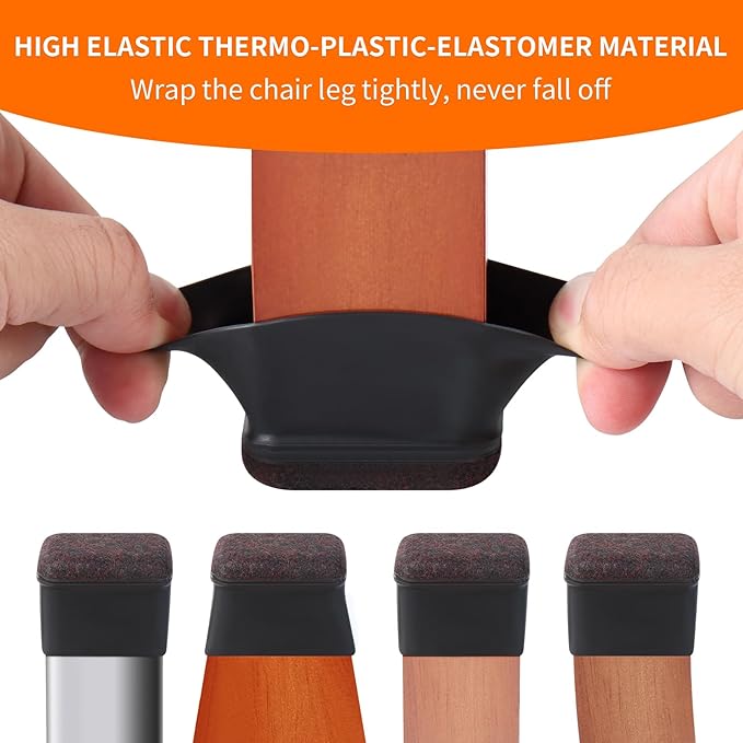 Ezprotekt 24 Pcs Rectangle Felt Chair Leg Floor Protectors for Hardwood Floors, Rectangle Black Silicone Furniture Pads Caps Covers for Chair Desk Table (Fit L :1.3-1.7", W: 0.6-0.9")