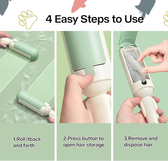PAKEWAY 2 Pack Pet Hair Removal Tool, Reusable Dog & Cat Fur Remover with Comfy Non-Slip Handle, Portable Lint Roller with Self-Cleaning Base for Couch, Car Seat, Carpet, Bedding