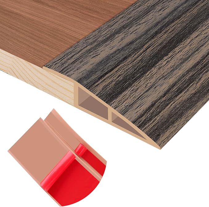 Floor Transition Strip Self Adhesive Vinyl Door Threshold for Doorways Carpet Edging Trim Overlap Edge Reducer for Laminate Floor, Carpet, Tile (Smoked Brown Wood Grain, 3/5" to 4/5", 6.6Ft)
