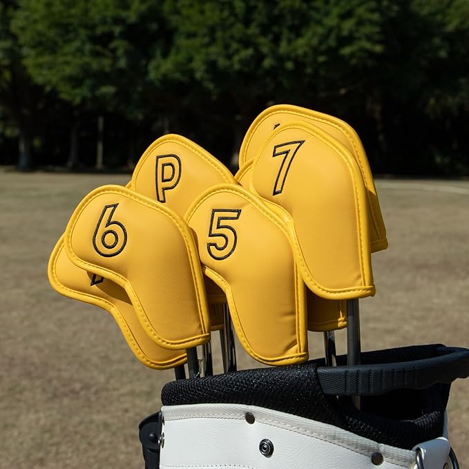 Montela Golf Iron Covers,Golf Iron Head Covers Leather Golf Iron Covers Set 9pcs Golf Iron Headcovers,Golf Club Head Covers for Iron Club Fit All Brands Titleist,Callaway,Taylormade