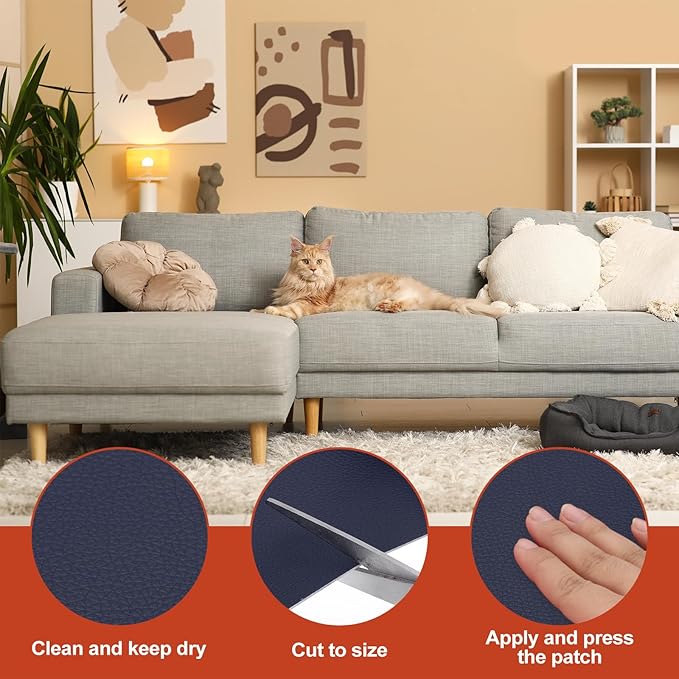 PATIKIL Leather Patches Tape for Furniture, 6.3 x 61 Inch Self Adhesive Vinyl Leather Repair Kit Cover Sheet for Couch, Sofa, Car Seats, Office Chair, Navy Blue