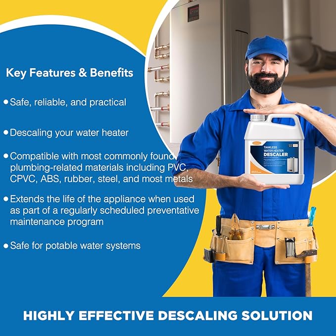Tankless Water Heater Descaler, Highly Effective Descaler Restores Heating Efficiency - for Tankless Water Heater Systems, Restores Heating Efficiency, Easy to Use, Quart, 32 fl oz
