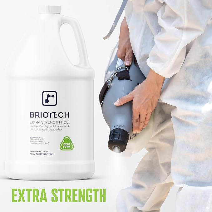 BRIOTECH Extra Strength HOCl Cleaner, 500 PPM Hypochlorous Acid Concentrate, ULV Foggers & Humidifiers, Professional Deodorizer for Dental, Offices, Schools, Homes, Peroxide Free, 32 fl oz