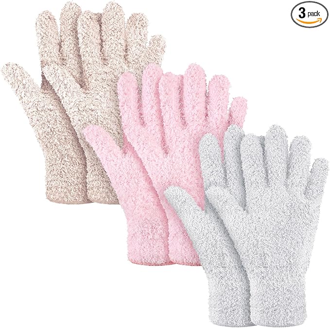 Patelai 3 Pairs Microfiber Plant Dusting Gloves Leaf Cleaning Gloves for Indoor Plants, Blinds, Furniture, House (Small,Pink, Nude, White)