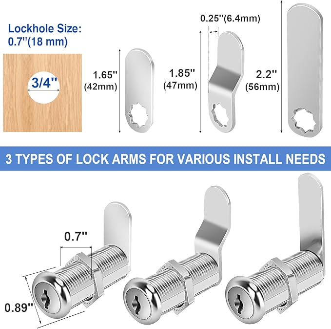 Cabinet Lock with Keys, 1-1/2" Long Cam Locks keyed Alike, Cam Lock Set for Cabinets Thick Drawers RV Storage Locks Tool Box with Keys, Zinc Alloy (2 Packs, 1-1/2 Inch)