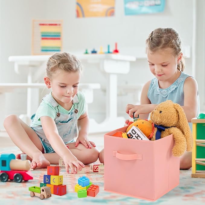 Stero 13x13x13 Inch Fabric Storage Bins 6 Pack Fun Colored Durable Storage Cubes with Handles Foldable Cube Baskets for Home, Kids Room, Closet and Toys Organization Peachpuff