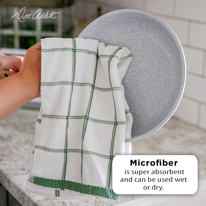 Don Aslett's 12 Piece Microfiber Kitchen Set | 6 Multi-Purpose Wash Cloths, 3 Super Absorbent Kitchen Towels, 3 Scratch-Free Sponges | Lint Free | Green