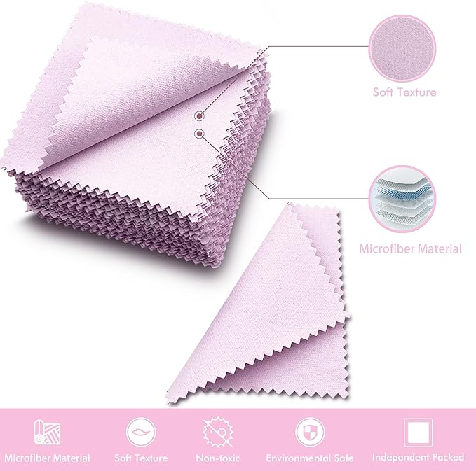 XIAOXINGYUN 120PCS Jewelry Cleaning Cloth Jewelry Polishing Cloths Individually Wrapped Silver Cleaning Cloth for Jewelry Sterling Silver, Gold, Platinum, Coins (3.15" x 3.15") (Light Purple)